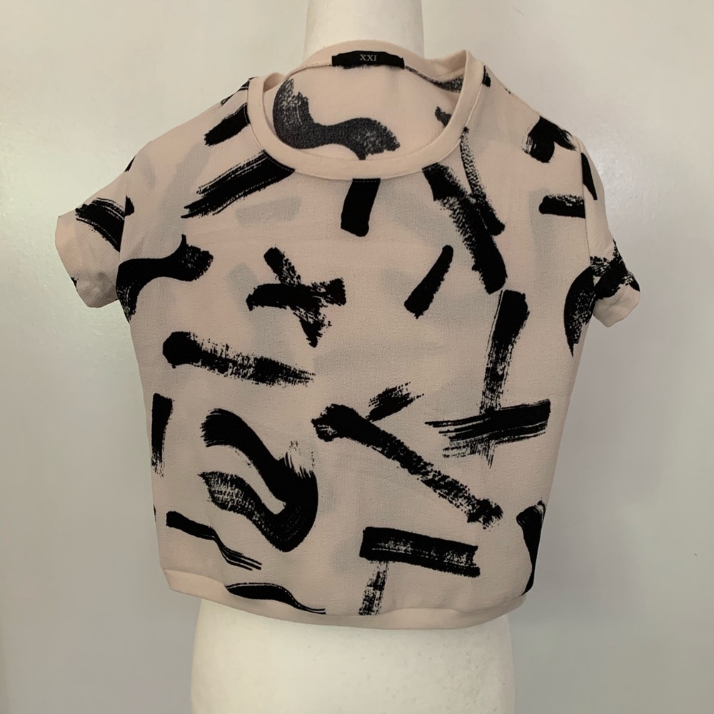 EUC FOREVER 21 Light Pink Brush Strokes Boxy Top